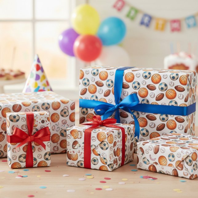 Sports Boll Wrapping Papper - Basketboll, Fotboll, Presentpapper (Skapare uppladdad)
