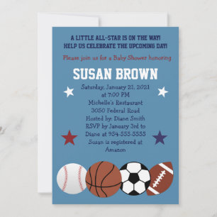 Sports Bollar All Star Baby Shower-inbjudan Inbjudningar