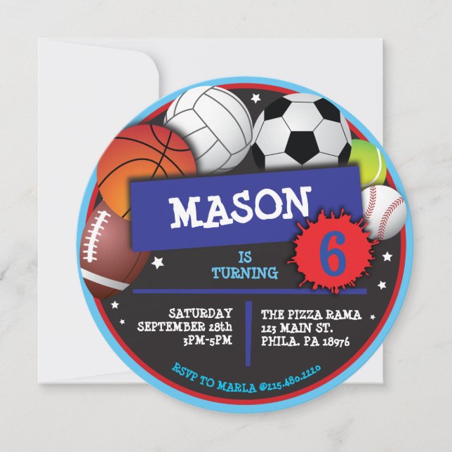 SPORTS BOLLAR FÖDELSEDAGSFEST INBJUDAN (Framsida)