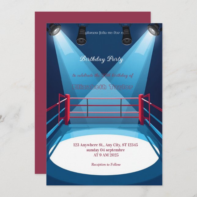 sports boxing birthday invitation inbjudningar (Fram/baksida)