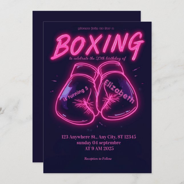 sports boxing birthday invitation inbjudningar (Fram/baksida)