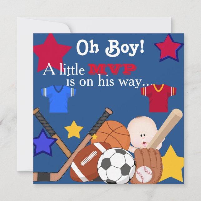 Sports Boys BABY SHOWER-inbjudan Inbjudningar (Framsida)