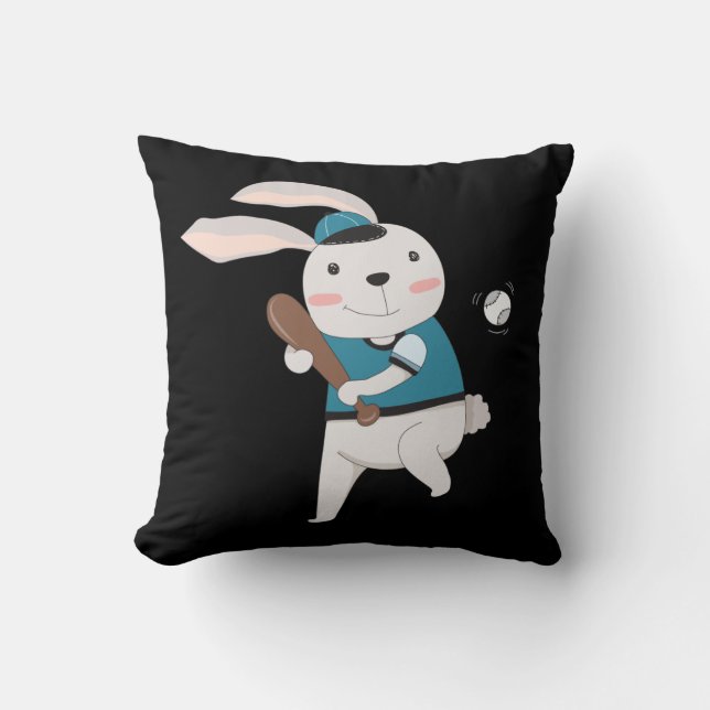 Sports Bunny Rabbit Baseball T-Boll Little League Kudde (Framsida)