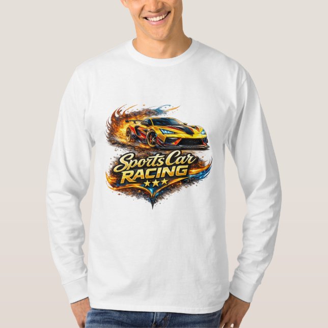 Sports Car Racing Fire Graphic Long Sleeve T-Shirt (Framsida)