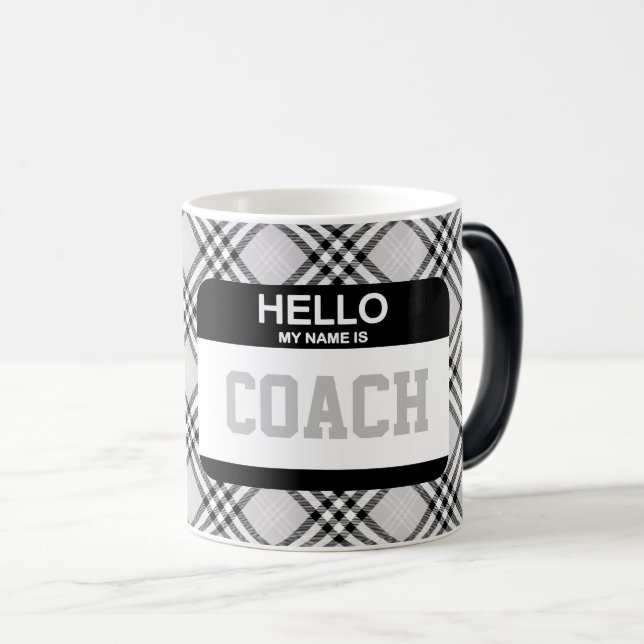 Sports Coach Namn bricka Team Grått Black White Pl Magisk Mugg (Framsida höger)