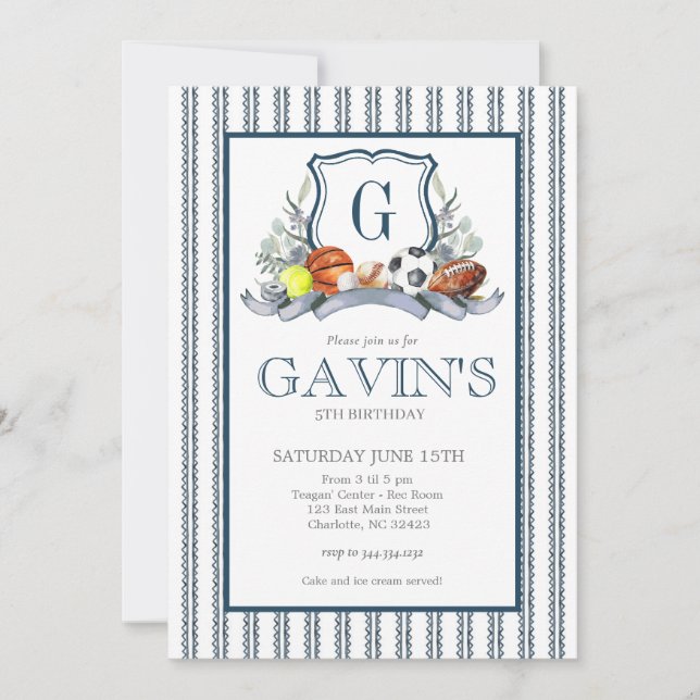 Sports Crest Födelsedagsinbjudan Inbjudningar (Framsida)