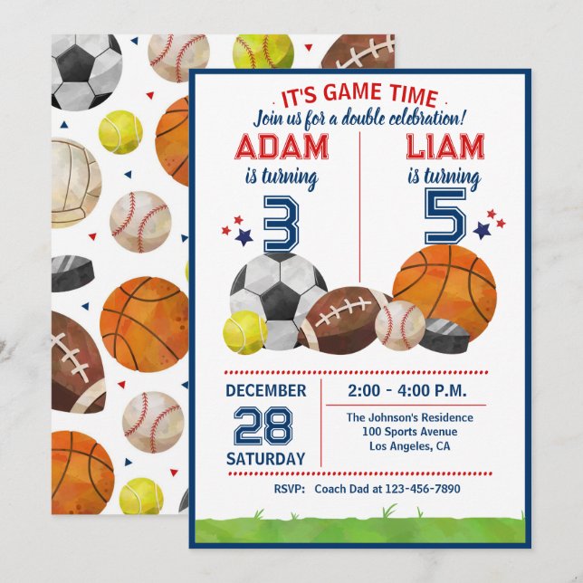 Sports Game Time All-Star  Birthday Party Inbjudningar (Fram/baksida)