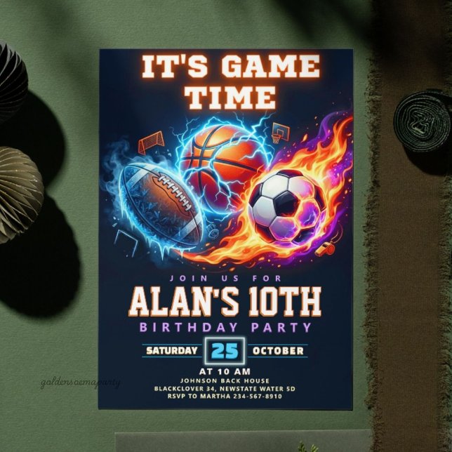 Sports Game Time Birthday Party - All Element Inbjudningar (Sports Game Time Birthday Party - All Element Invitation
)
