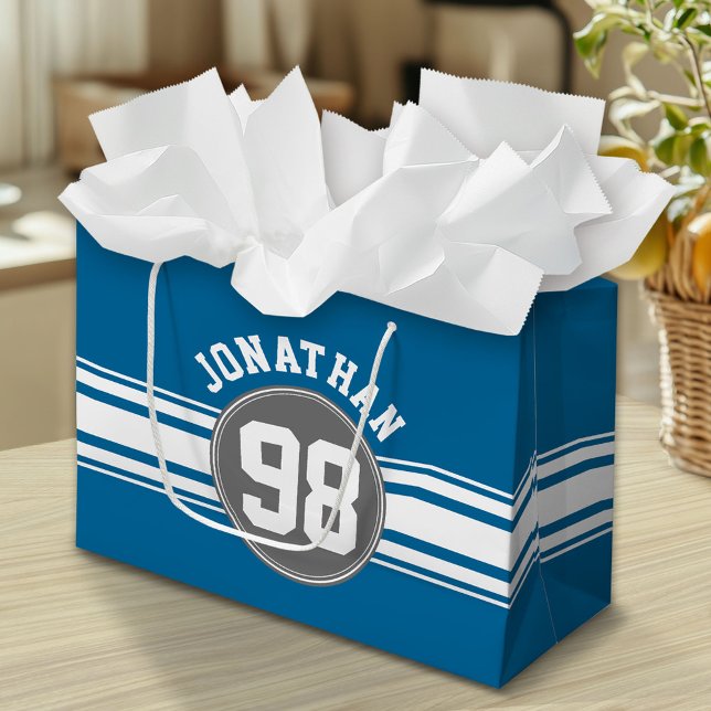 Sports Jersey Blue och Grått Rand Namn Number (Custom Gift Bag)