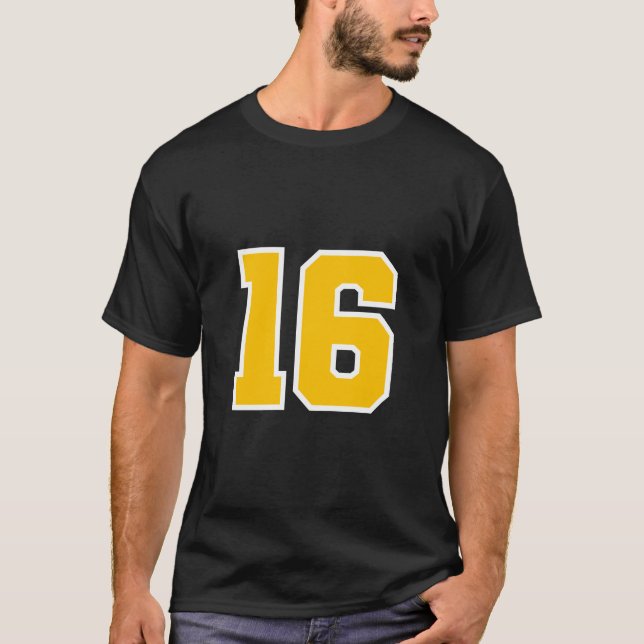 Sports Jersey Favorite Lucky Number Guld #16 T Shirt (Framsida)