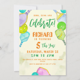 Sports Party Watercolor Pickleball Thétday Inbjudningar