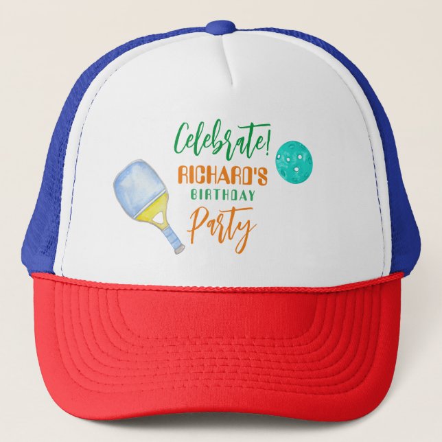 Sports Party Watercolor Pickleball Thétday Keps (Framsida)