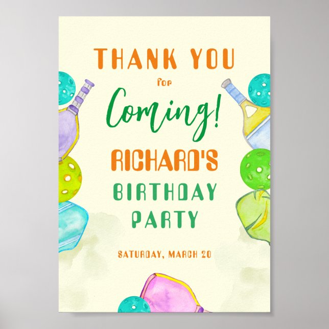 Sports Party Watercolor Pickleball Thétday Poster (Framsidan)