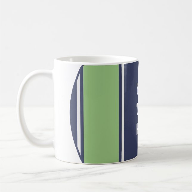 SPORTS RAND - Matt Blue Grönt + din text Kaffemugg (Vänster)