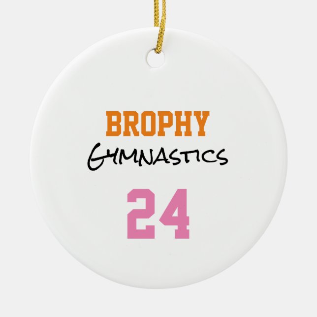Sports School NAMN Gymnastics YEAR Team Färg Julgransprydnad Keramik (Framsidan)