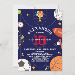 Sports Stadium Boys Modern Navy Blue Barns födelse Inbjudningar
