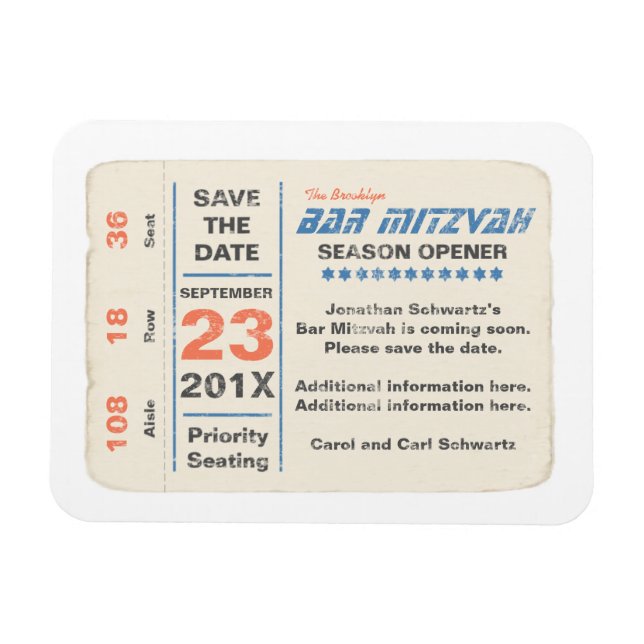 Sports Star Pub Mitzvah Spara datumkortet blått Magnet (Horisontell)