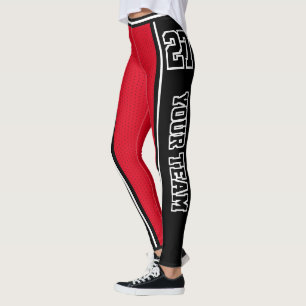 Sports Team Namn Number Black Red Bold Stripe Leggings