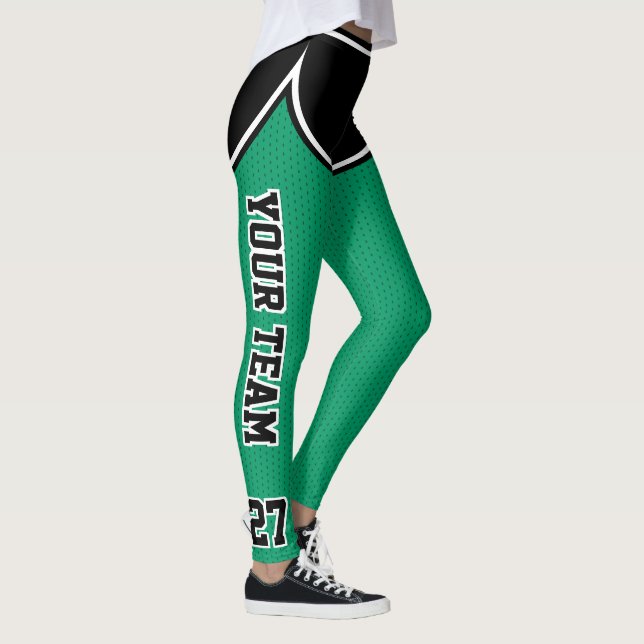 Sports Team Namn Number Grönt Black Dot Kort Leggings (Höger)