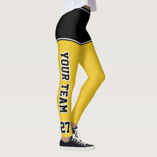 Sports Team Number Namn Black Gult Dot Kort Leggings
