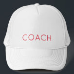 Sports Team Spirit COACH Gift Anpassningsbar Red Keps<br><div class="desc">Modern Vit Hat med anpassningsbar COACH i rött. Enkel att anpassa text,  färg. Roligtens gåva till en sportfölje från en liten grupp på ru College. Blanda och matcha hela idrotter/träning/Team Spirit Collections efter TMCdesign.</div>