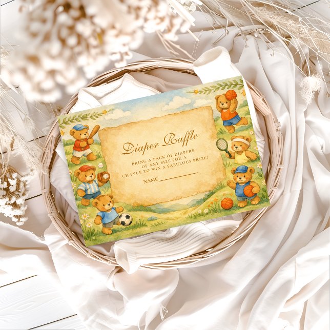 Sports Teddy Bear Baby Shower Diapper Raffle Tilläggskort (Skapare uppladdad)