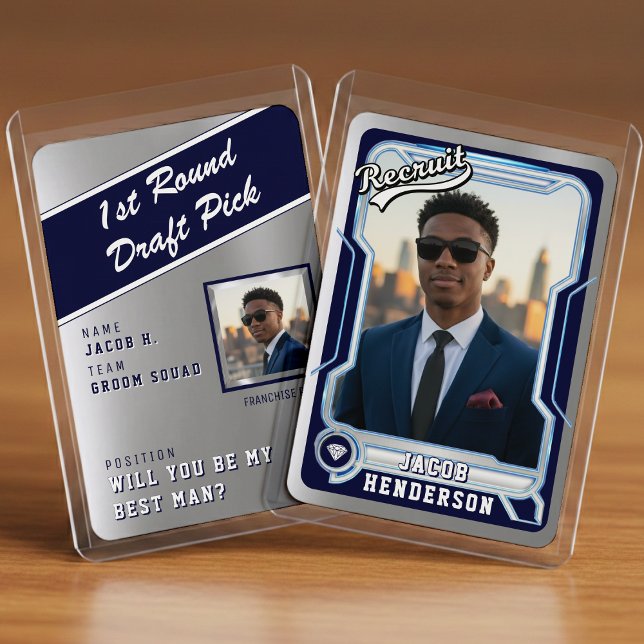 Sports Trading Card Photo Blue Groomsman Proposal (Skapare uppladdad)
