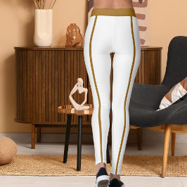 Sports Women Modern Elegant White Brown Stripes Leggings