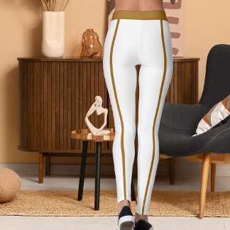 Sports Women Modern Elegant White Brown Stripes Leggings