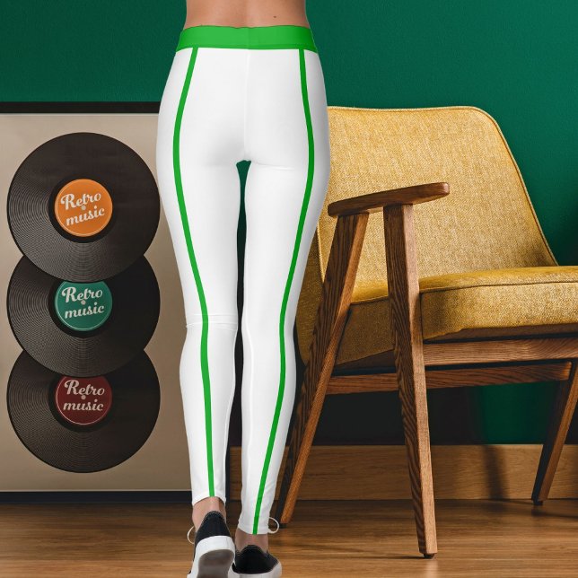 Sports Women Modern Elegant White Green Stripes Leggings (Skapare uppladdad)