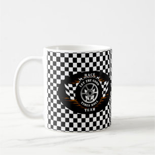 Sportscar Tävla Wheel Flames Checkered Flagga Pro Kaffemugg