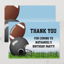 Sportslig födelsedagsfest med hjälm/boll/gräsfotbo tack kort