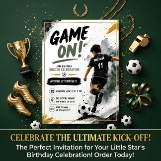 Sportspartajubileum för barn - Game On Fotbollsföd Inbjudningar
