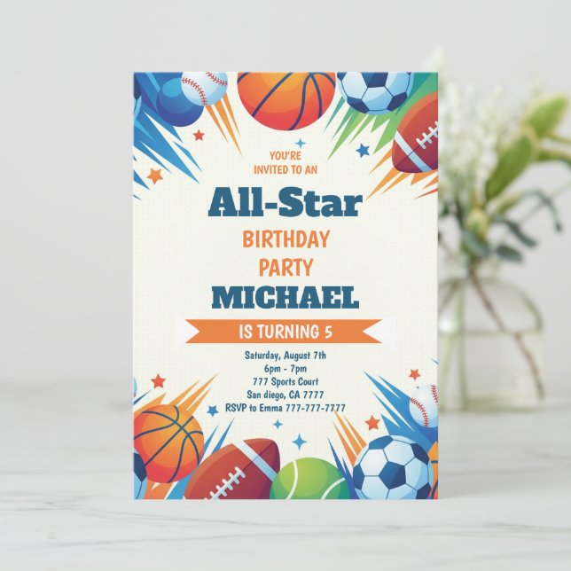 Sportstävlingstid All-Star Födelsedagsfest Inbjudningar (Stående Fram)