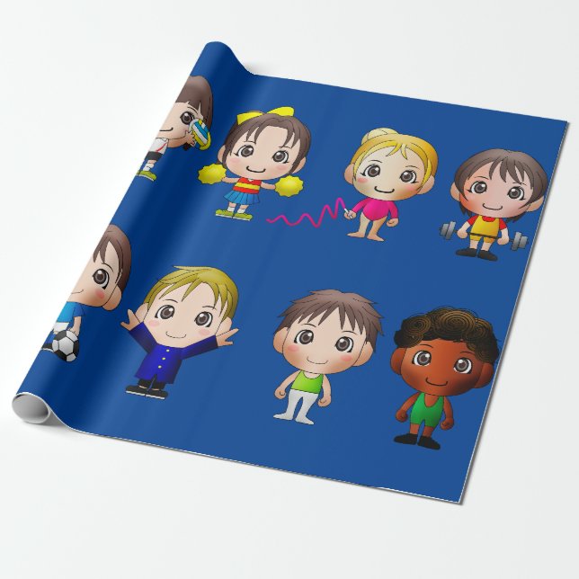 Sporttecken för papper tecknad. presentpapper (Utrullad)
