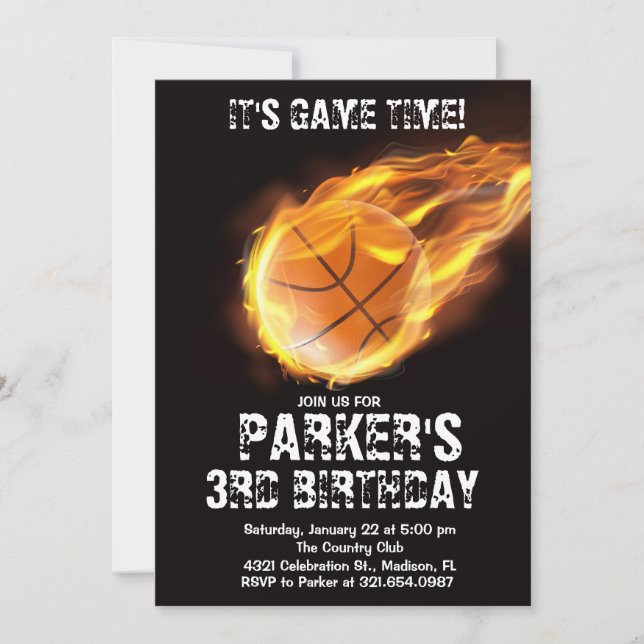 Sporttema Brand Basketball Black Birthday Inbjudningar (Framsida)