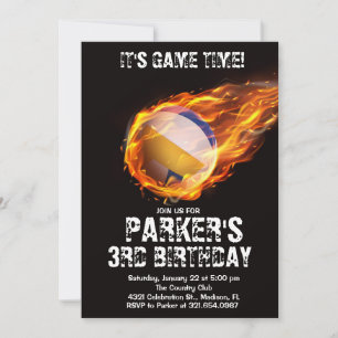 Sporttema Game Fire Volleyball Black Birthday Inbjudningar