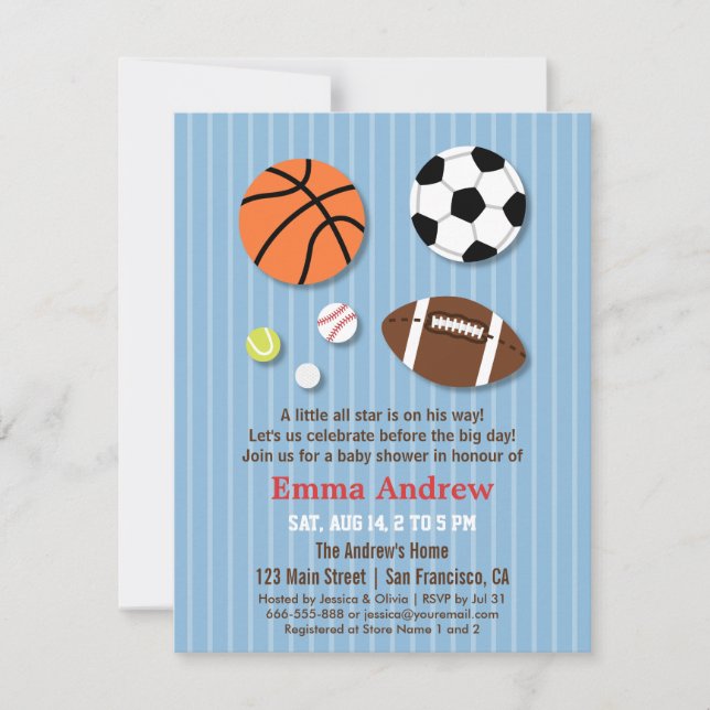 Sporttematiska baby shower-inbjudningar inbjudningar (Framsida)