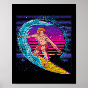 Sportvågor Ocean Surfare 90-tal Vaporwave Retro Su Poster
