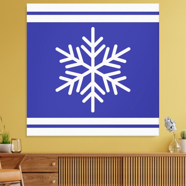Sporty Alpine Snowflake Deep Blue White Rand Canvastryck (Insitu (Vardagsrum))