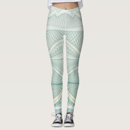 Sporty Aqua White Crazy Patterned Linjer och Swirl Leggings