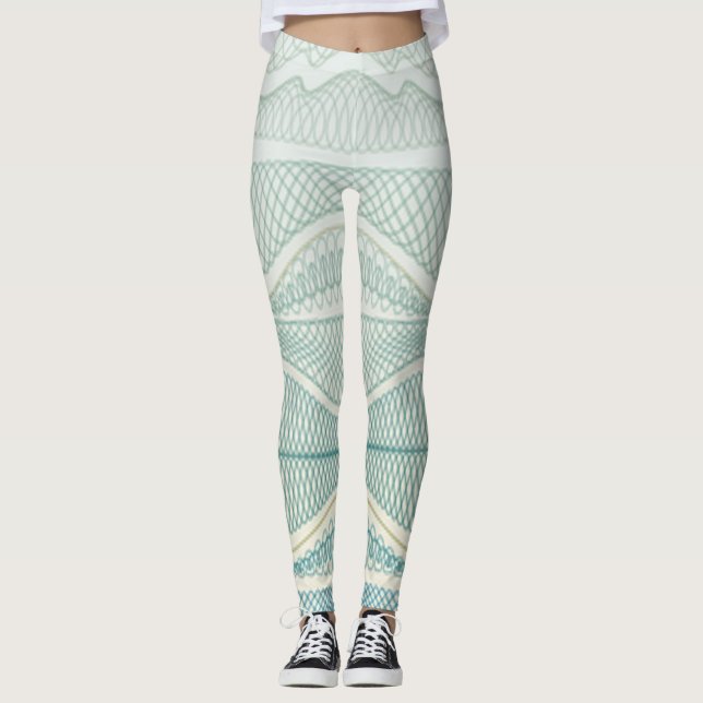 Sporty Aqua White Crazy Patterned Linjer och Swirl Leggings (Framsida)