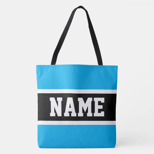 Sporty Athletic Himlar Blue White Rand Text Tygkasse (Framsida)