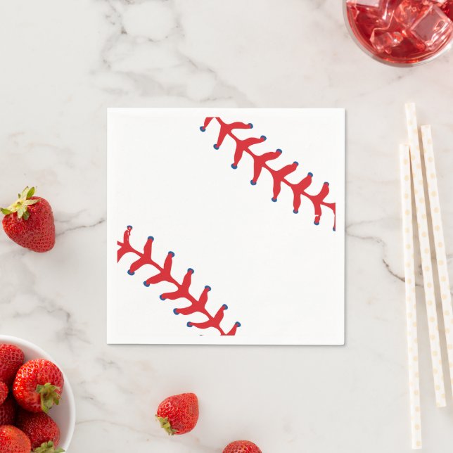 Sporty-Baseball Classic Red & White Sports Themed Pappersservett (Insitu)