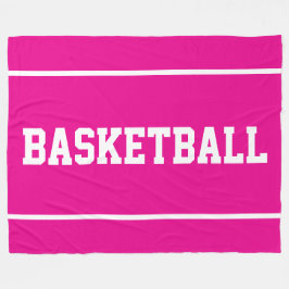 Sporty BASKETBALL White Text Stripes On Bold Pink Fleecefilt