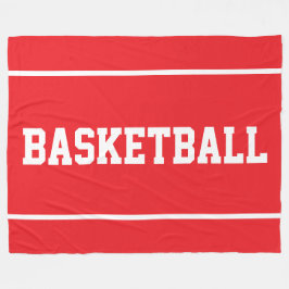 Sporty BASKETBALL White Text Stripes On Bright Red Fleecefilt
