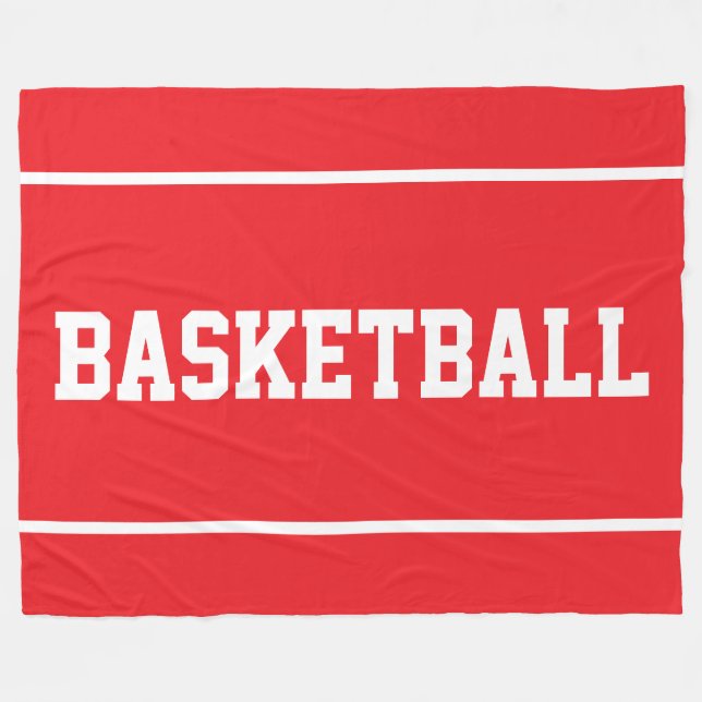 Sporty BASKETBALL White Text Stripes On Bright Red Fleecefilt (Framsidan (Horisontell))