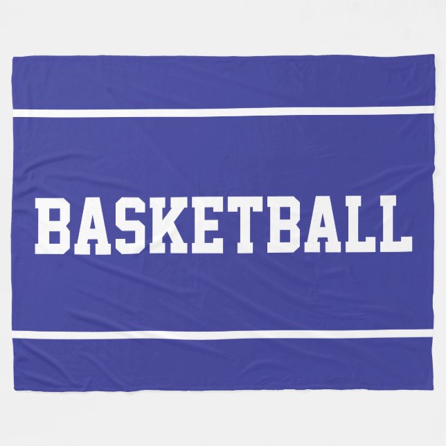 Sporty BASKETBALL White Text Stripes On Deep Blue Fleecefilt (Framsidan (Horisontell))