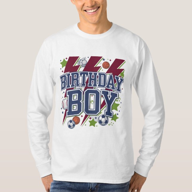 Sporty Birthday Boy T Shirt (Framsida)