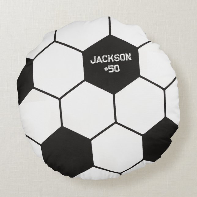 Sporty Black And White Soccer Ball Pattern Custom Rund Kudde (Baksidan)